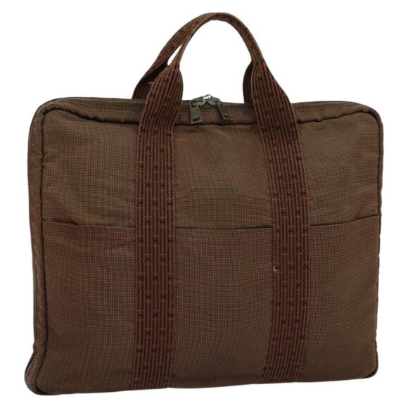 HERMES Her Line Hand Bag Canvas Brown Auth bs23027 - Picture 1 of 14